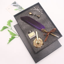 Load image into Gallery viewer, Natural Goose Feather Calligraphy Pen + Ink + Wax Seal + Holder + 5 Tips Set
