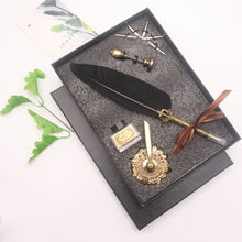 Load image into Gallery viewer, Natural Goose Feather Calligraphy Pen + Ink + Wax Seal + Holder + 5 Tips Set