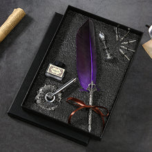 Load image into Gallery viewer, Natural Goose Feather Calligraphy Pen + Ink + Wax Seal + Holder + 5 Tips Set