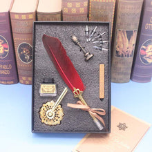 Load image into Gallery viewer, Natural Goose Feather Calligraphy Pen + Ink + Wax Seal + Holder + 5 Tips Set