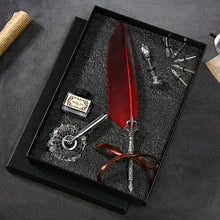 Load image into Gallery viewer, Natural Goose Feather Calligraphy Pen + Ink + Wax Seal + Holder + 5 Tips Set