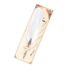 Load image into Gallery viewer, Gold White Feather Pen + Five Nibs Retro Quill Pen Gift