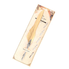 Load image into Gallery viewer, Gold White Feather Pen + Five Nibs Retro Quill Pen Gift
