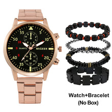Load image into Gallery viewer, Luxury Quartz Watch and Bracelets Set Leather or Stainless Steel Wristbands Color Choices