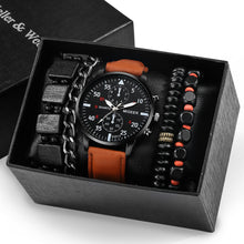 Load image into Gallery viewer, Luxury Quartz Watch and Bracelets Set Leather or Stainless Steel Wristbands Color Choices