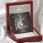 Zodiac Sign Cards Alluring Ribbon Drop Pendant Cable Chain Necklace with Luxury Mahogany Box w/LED