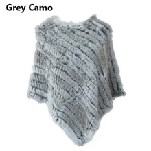 Load image into Gallery viewer, Genuine Rabbit Fur Knit Poncho Knitted Natural Fur Shawl Fashion Wrap Lady Scarf Natural Fur Cape