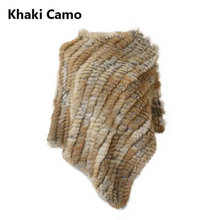 Load image into Gallery viewer, Genuine Rabbit Fur Knit Poncho Knitted Natural Fur Shawl Fashion Wrap Lady Scarf Natural Fur Cape