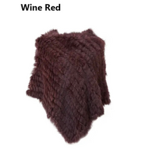 Load image into Gallery viewer, Genuine Rabbit Fur Knit Poncho Knitted Natural Fur Shawl Fashion Wrap Lady Scarf Natural Fur Cape
