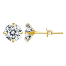 Load image into Gallery viewer, Bamoer Cubic Zirconia Stud Earrings 925 Sterling Silver Platinum Plated Hypoallergenic Earrings Gold Black Silver Rose Gold 4mm 5mm 6mm 7mm