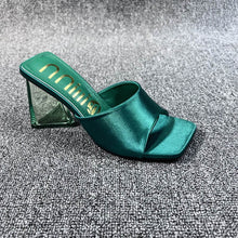 Load image into Gallery viewer, Xibeilove 20223 New Silk Green, Blue, Rose Red and Legendary Black,Women's Strange Style Transparent High Heels Slipper/Sandals Square Toe