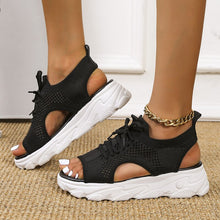 Load image into Gallery viewer, Summer Sandals for Women Casual Mesh Cut Outs White Thick-Soled Lace-Up Open Toe Sandals Shoes