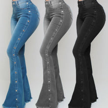 Load image into Gallery viewer, Mid Rise Stretch Flare Jeans Women Denim Pants Wide Leg Casual Style Bell Bottom 6 Color Choices in Blues Gray Blacks S-5XL