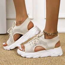 Load image into Gallery viewer, Summer Sandals for Women Casual Mesh Cut Outs White Thick-Soled Lace-Up Open Toe Sandals Shoes