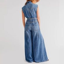 Load image into Gallery viewer, Blue V Neck Denim Jumpsuit Women Summer Loose Sleeveless Casual Retro Fashion Streetwear Wide Leg Pants Y2K Ladies Jeans