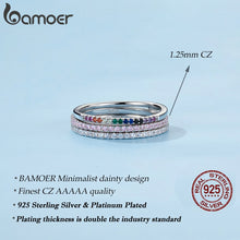 Load image into Gallery viewer, BAMOER 925 Sterling Silver CZ Simulated Diamond Stackable Rings Black White Gold Pink Rainbow Rose Gold Bands for Women