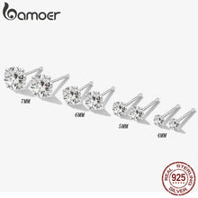 Load image into Gallery viewer, Bamoer Cubic Zirconia Stud Earrings 925 Sterling Silver Platinum Plated Hypoallergenic Earrings Gold Black Silver Rose Gold 4mm 5mm 6mm 7mm