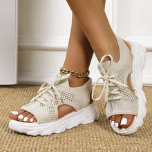Load image into Gallery viewer, Summer Sandals for Women Casual Mesh Cut Outs White Thick-Soled Lace-Up Open Toe Sandals Shoes