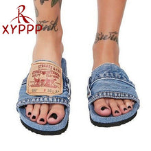 Load image into Gallery viewer, Summer 2023 Denim Levi Blue Jeans Female Shoes Non-slip Comfortable Summer Flat Slippers Woman Slides Outdoor Beach Casual Shoes Women