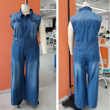Load image into Gallery viewer, Blue V Neck Denim Jumpsuit Women Summer Loose Sleeveless Casual Retro Fashion Streetwear Wide Leg Pants Y2K Ladies Jeans