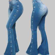 Load image into Gallery viewer, Mid Rise Stretch Flare Jeans Women Denim Pants Wide Leg Casual Style Bell Bottom 6 Color Choices in Blues Gray Blacks S-5XL