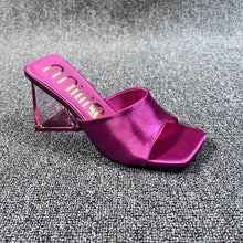 Load image into Gallery viewer, Xibeilove 20223 New Silk Green, Blue, Rose Red and Legendary Black,Women's Strange Style Transparent High Heels Slipper/Sandals Square Toe