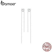 Load image into Gallery viewer, Bamoer Genuine 925 Sterling Silver Long Tassel Love Knot Stud Earrings Heart-shaped Earrings for Women Party Gift Fine Jewelry