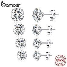 Load image into Gallery viewer, Bamoer Cubic Zirconia Stud Earrings 925 Sterling Silver Platinum Plated Hypoallergenic Earrings Gold Black Silver Rose Gold 4mm 5mm 6mm 7mm