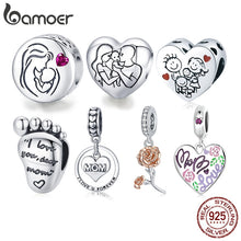 Load image into Gallery viewer, Bamoer 925 Sterling Silver Family Maternal Love Baby Feet Mom Heart Charms Pendants for Bracelet Bangle DIY Jewelry