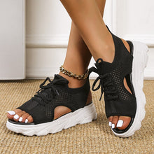 Load image into Gallery viewer, Summer Sandals for Women Casual Mesh Cut Outs White Thick-Soled Lace-Up Open Toe Sandals Shoes