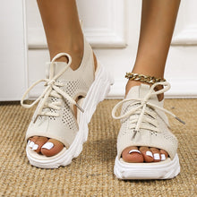 Load image into Gallery viewer, Summer Sandals for Women Casual Mesh Cut Outs White Thick-Soled Lace-Up Open Toe Sandals Shoes
