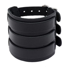 Load image into Gallery viewer, Genuine Leather Wide Cuff Bracelets with Buckle Closure Punk Vintage Three Layers Wide Black Brown Bracelets Wide Variety to Choose