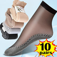 Load image into Gallery viewer, 10Pairs Spring Summer Women Soft Socks Velvet Silk Socks Non-Slip Bottom Splice Transparent Ladies Ultrathin Breathable Sock