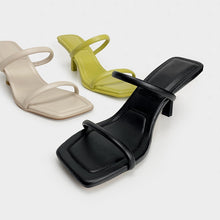 Load image into Gallery viewer, The Perfect Summer Medium High Heel Leather Sandals Square Toe Heeled Slippers Leather/ Leather Suede Uppers for Superior Comfort