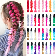 Load image into Gallery viewer, Ombre Jumbo Braid 24 Inches Synthetic Braiding Hair Extension For Women DIY Hair Braids Pink Purple Yellow Gray Multi Colors 3