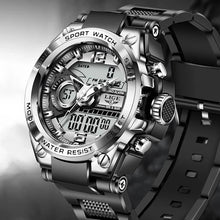 Load image into Gallery viewer, LIGE Men Digital Military Watch 50m Waterproof LED Quartz Clock Stainless Steel/Plastic Band Big Watches Gold Black Silver