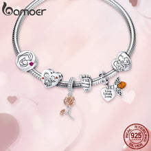 Load image into Gallery viewer, Bamoer 925 Sterling Silver Family Maternal Love Baby Feet Mom Heart Charms Pendants for Bracelet Bangle DIY Jewelry