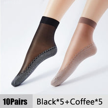 Load image into Gallery viewer, 10Pairs Spring Summer Women Soft Socks Velvet Silk Socks Non-Slip Bottom Splice Transparent Ladies Ultrathin Breathable Sock