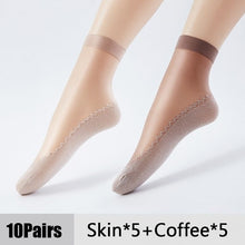 Load image into Gallery viewer, 10Pairs Spring Summer Women Soft Socks Velvet Silk Socks Non-Slip Bottom Splice Transparent Ladies Ultrathin Breathable Sock