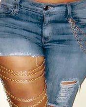 Load image into Gallery viewer, Women's Jeans Chic Ripped-Up Skinny Jeans with Delicate Chains Embelished Cutout Ripped Denim Skinny Pants Female Clothing Y2K Outfits