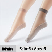 Load image into Gallery viewer, 10Pairs Spring Summer Women Soft Socks Velvet Silk Socks Non-Slip Bottom Splice Transparent Ladies Ultrathin Breathable Sock
