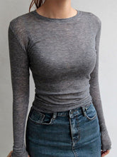 Load image into Gallery viewer, High Quality Plain Long Sleeve Round Neck Shirt Women Cotton Elastic Basic Shirts Female Casual Tops Long Sleeve Sexy Light Weight Shirt See Through Black White Gray and Claret