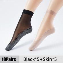 Load image into Gallery viewer, 10Pairs Spring Summer Women Soft Socks Velvet Silk Socks Non-Slip Bottom Splice Transparent Ladies Ultrathin Breathable Sock