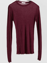 Load image into Gallery viewer, High Quality Plain Long Sleeve Round Neck Shirt Women Cotton Elastic Basic Shirts Female Casual Tops Long Sleeve Sexy Light Weight Shirt See Through Black White Gray and Claret