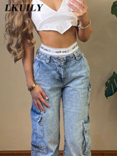 Load image into Gallery viewer, Vintage Cargo Women's Pants Y2K High Waist Straight Baggy Jeans Casual Chic Fake Zippers Pocket Female Trousers