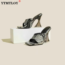 Load image into Gallery viewer, Colorful Retro Transparent Strange 8cm 3inch High Heels Woman Slippers Sandals Square Toe Mules Lady Pumps Slides Size 36-43