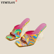 Load image into Gallery viewer, Colorful Retro Transparent Strange 8cm 3inch High Heels Woman Slippers Sandals Square Toe Mules Lady Pumps Slides Size 36-43