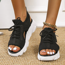 Load image into Gallery viewer, Summer Sandals for Women Casual Mesh Cut Outs White Thick-Soled Lace-Up Open Toe Sandals Shoes