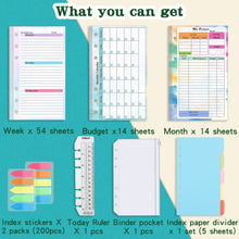 Load image into Gallery viewer, A6 Loose Leaf Notebook Refill Spiral 6 Ring Binder Inner Page Budget Page Weekly Monthly Inside Paper Stationery