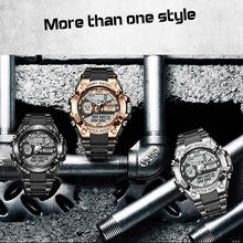 Load image into Gallery viewer, LIGE Men Digital Military Watch 50m Waterproof LED Quartz Clock Stainless Steel/Plastic Band Big Watches Gold Black Silver